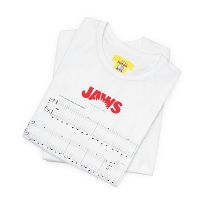 JAWS SHEET MUSIC BY JOHN WILLIAMS (Unisex Jersey Short Sleeve Tee)