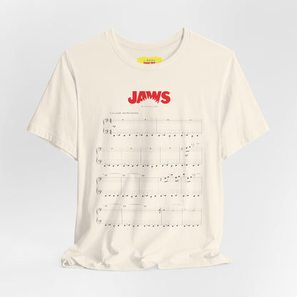 JAWS SHEET MUSIC BY JOHN WILLIAMS (Unisex Jersey Short Sleeve Tee)