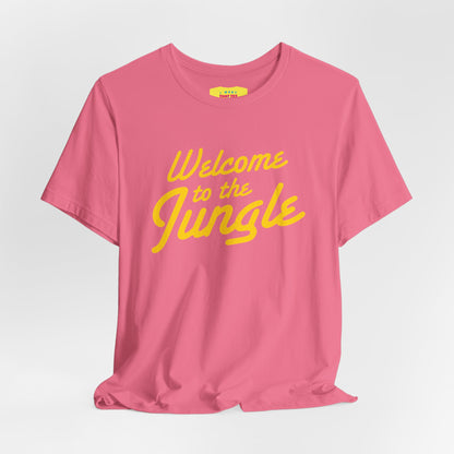 WELCOME TO THE JUNGLE - G'N'R (Yellow text, Unisex Softstyle T-Shirt)