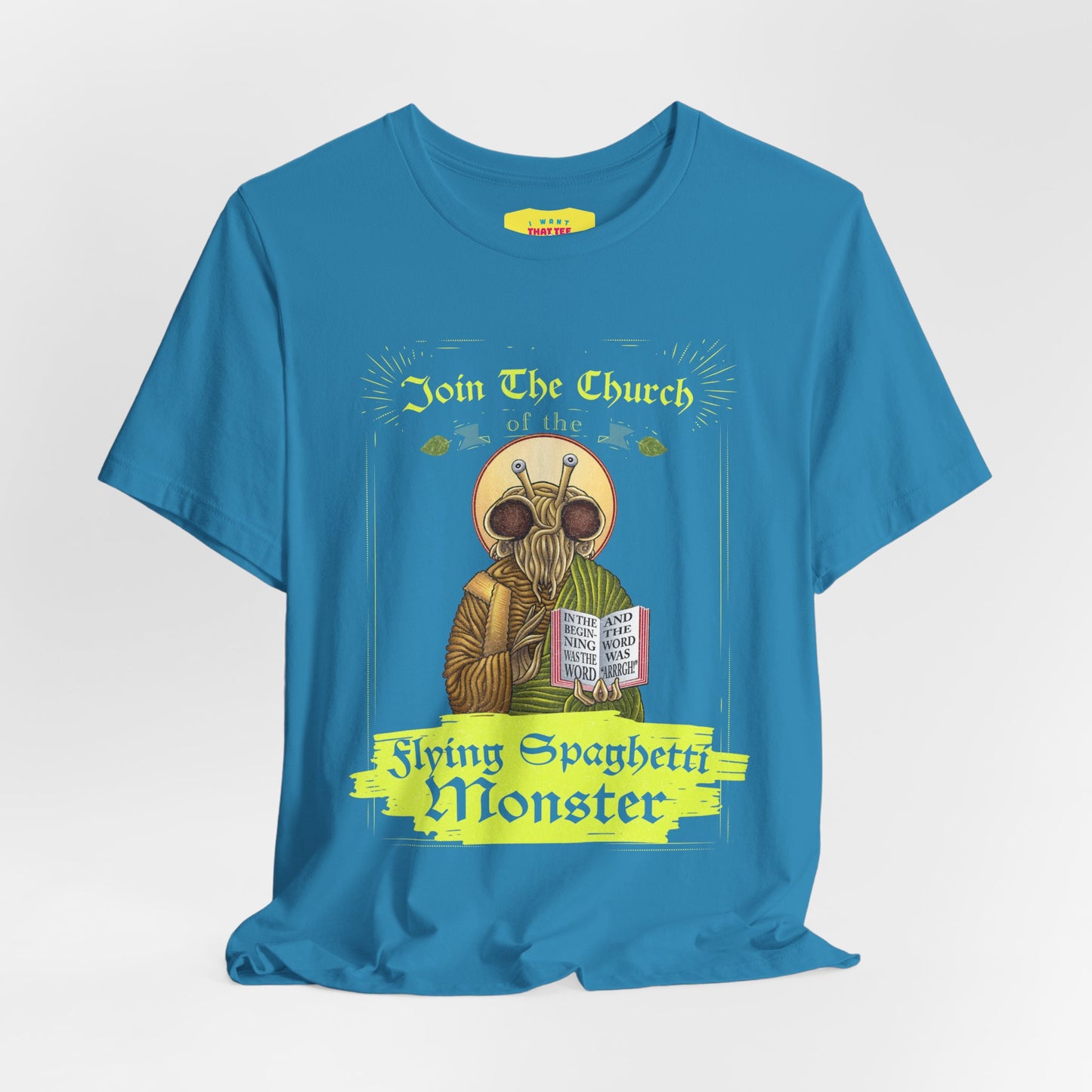 JOIN THE CHURCH OF THE FLYING SPAGHETTI MONSTER (Unisex Jersey Short Sleeve Tee)