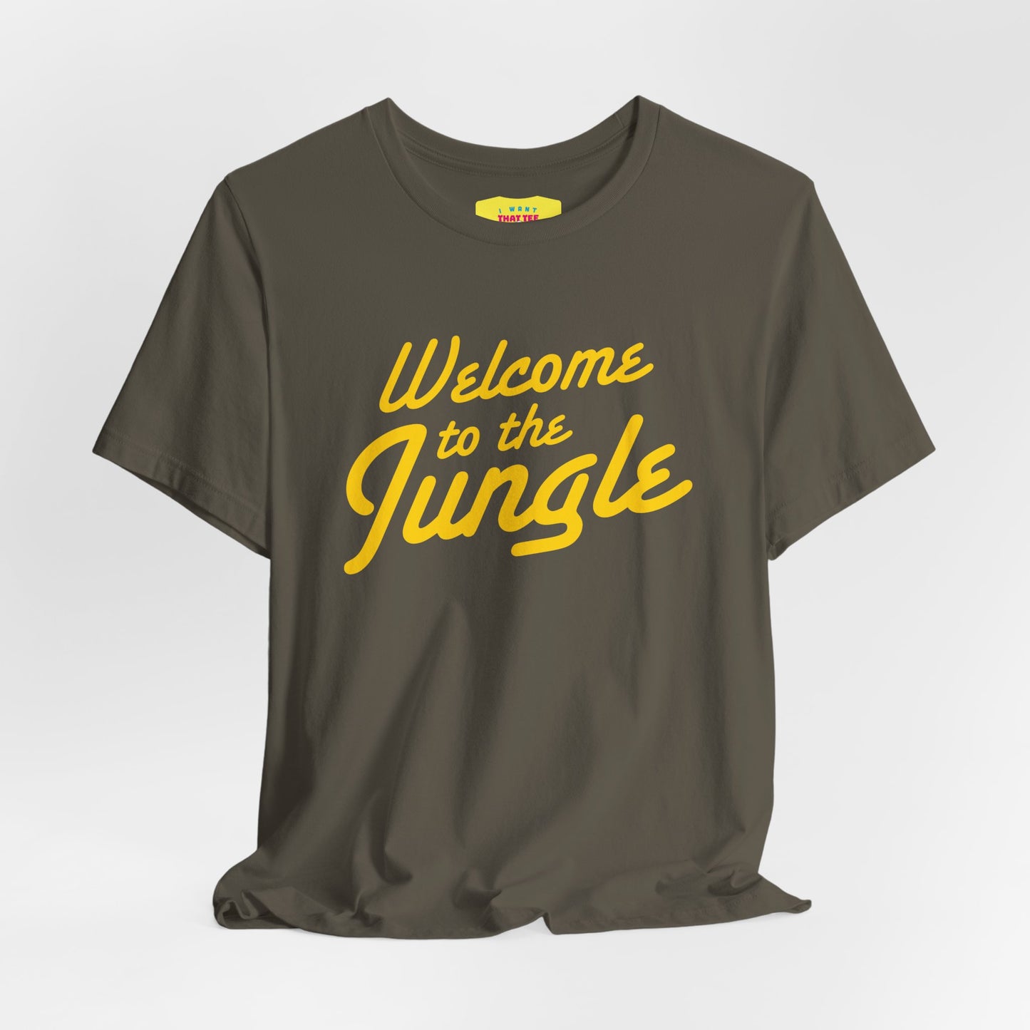 WELCOME TO THE JUNGLE - G'N'R (Yellow text, Unisex Softstyle T-Shirt)