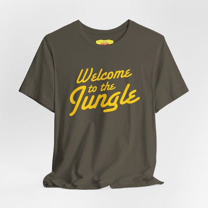 WELCOME TO THE JUNGLE - G'N'R (Yellow text, Unisex Softstyle T-Shirt)