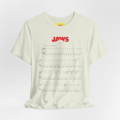 JAWS SHEET MUSIC BY JOHN WILLIAMS (Unisex Jersey Short Sleeve Tee)