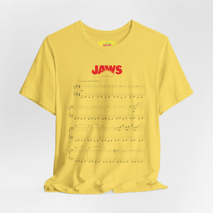 JAWS SHEET MUSIC BY JOHN WILLIAMS (Unisex Jersey Short Sleeve Tee)