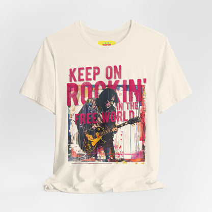 KEEP ON ROCKIN' IN THE FREE WORLD - NEIL YOUNG (Unisex Jersey Short Sleeve Tee)